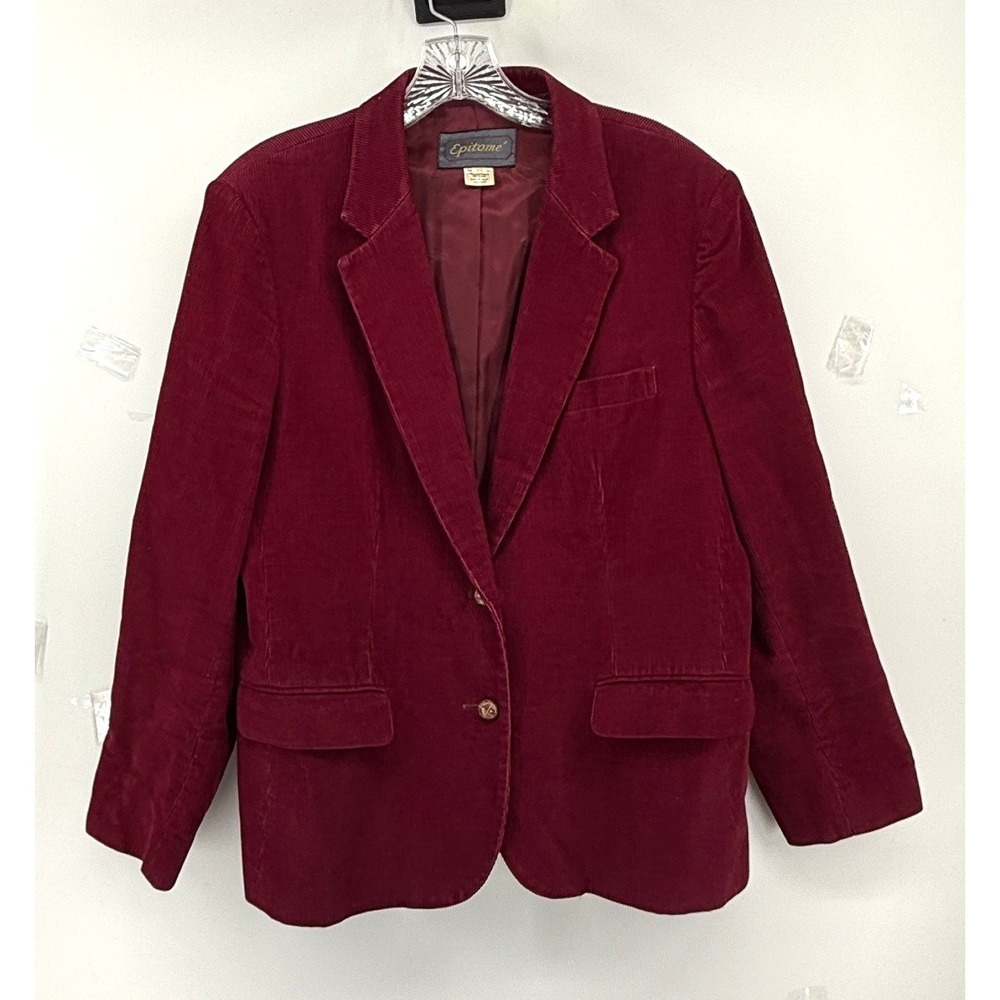 Epitome Vintage Y2K Burgundy Corduroy Blazer Elbow Patches Size M Equestrian